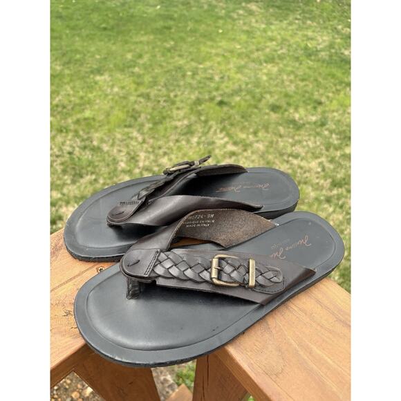 Massimo Matteo Made In Italy Mens Brown Black Woven Leather Thong Sandal Size 10